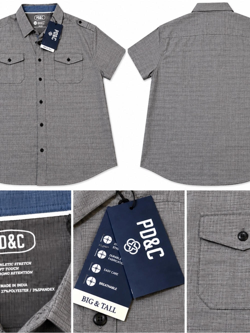 PD&C Grey Short-Sleeve Casual Button-Down Shirt